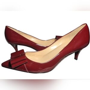 NWOB Talbots Burgundy Patent Leather Bow Kitten Heels Leather Sole- Size 8AA
